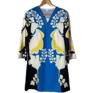 Women’s V-Neck Three Quarter Sleeve Floral Print Shift  Mini Dress